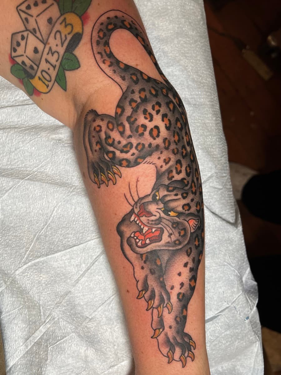 Bold traditional design by Abbie Fitzpatrick at Historic Tattoo Portland